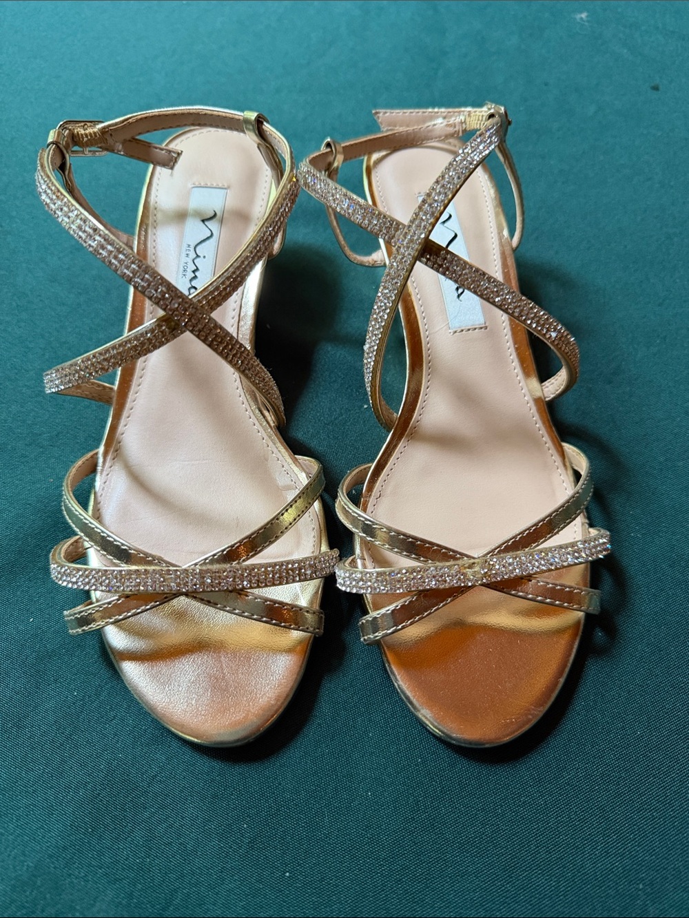 Nina Metallic Gold Crystal Strappy Heeled Sandals